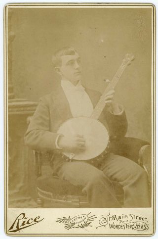 DEALER’S SPECIAL BANJO MUSICIAN 12 ANTIQUE CABINET & CARD PHOTOS 2 PLAYERS ID ' ED 12