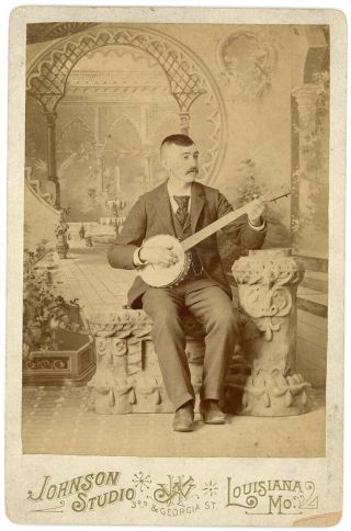 DEALER’S SPECIAL BANJO MUSICIAN 12 ANTIQUE CABINET & CARD PHOTOS 2 PLAYERS ID ' ED 2