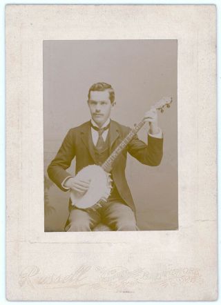 DEALER’S SPECIAL BANJO MUSICIAN 12 ANTIQUE CABINET & CARD PHOTOS 2 PLAYERS ID ' ED 6