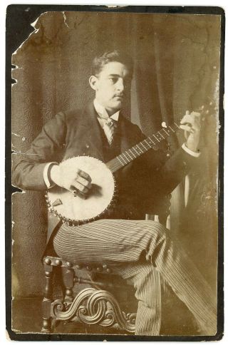DEALER’S SPECIAL BANJO MUSICIAN 12 ANTIQUE CABINET & CARD PHOTOS 2 PLAYERS ID ' ED 8
