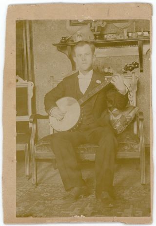 DEALER’S SPECIAL BANJO MUSICIAN 12 ANTIQUE CABINET & CARD PHOTOS 2 PLAYERS ID ' ED 9