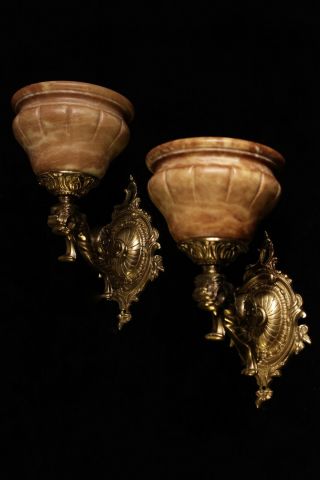 Solid Bronze And Real Alabaster Wall Lights Sconces With Lion Head