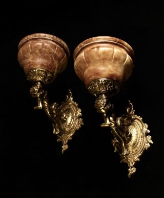 solid bronze and real alabaster wall lights sconces with lion head 2