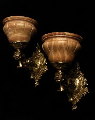 solid bronze and real alabaster wall lights sconces with lion head 8