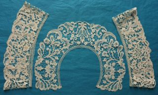 Delicate Antique Belgian Bobbin Lace Collar And Sleeve Borders