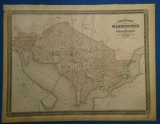 Vintage 1885 Washington Dc Map Old Antique Johnson 
