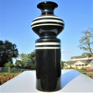 Mid - Century Raymor Bitossi Italy Rosenthal Pottery Black White Smoke Rings Vase