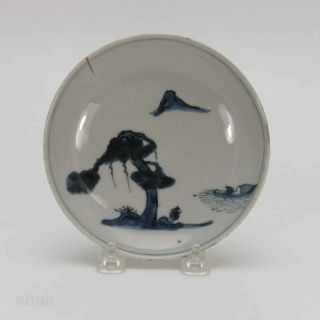 17th.  C Chinese Ming Dynasty Tianqi Blue And White Plate Boat Landscape 26