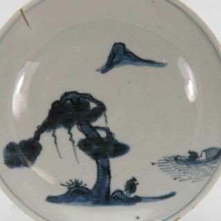 17th.  c Chinese Ming Dynasty Tianqi Blue and White Plate Boat Landscape 26 2