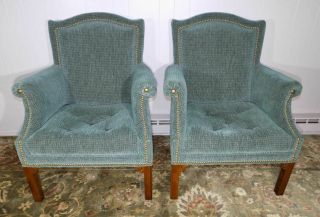 John Widdicomb Co.  upholstered arm chairs nailhead trim chippendale legs 11