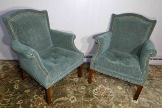 John Widdicomb Co.  upholstered arm chairs nailhead trim chippendale legs 2