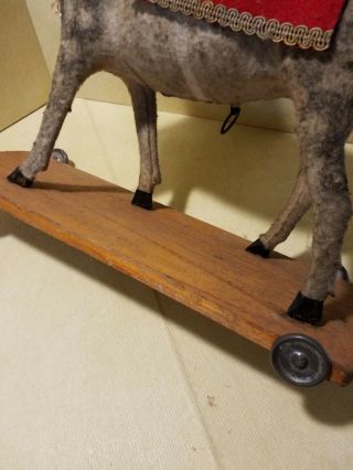 ANTIQUE PULL TOY HORSE GERMANY MOHAIR/ PAPER MACHE ON PLATFORM 