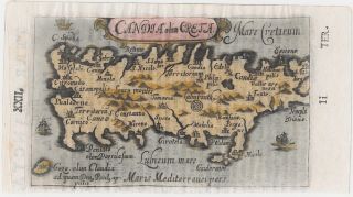 antique map of Crete Greece from 1658 by Gabriel Bucelin 2