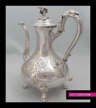 ELEGANT ANTIQUE 1880s FRENCH ALL STERLING SILVER COFFEE/TEA POT Rococo st. 3