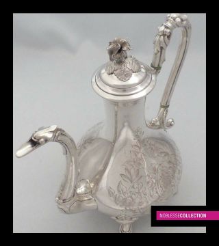 ELEGANT ANTIQUE 1880s FRENCH ALL STERLING SILVER COFFEE/TEA POT Rococo st. 6