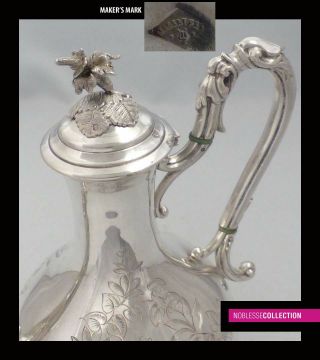 ELEGANT ANTIQUE 1880s FRENCH ALL STERLING SILVER COFFEE/TEA POT Rococo st. 7