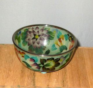 Fine Plique A Jour Japanese Cloisonne Enamel Vase Bowl W/ Brilliant Flowers