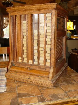 Scarce Clark ' s 4 Sided Revolving Oak Spool Cotton Thread Store Display Case 3