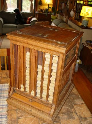 Scarce Clark ' s 4 Sided Revolving Oak Spool Cotton Thread Store Display Case 4