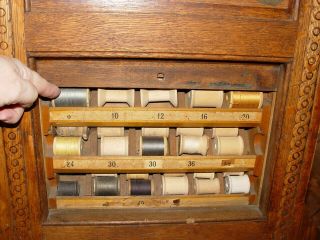 Scarce Clark ' s 4 Sided Revolving Oak Spool Cotton Thread Store Display Case 5