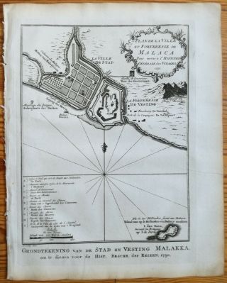 Bellin: Engraving Map Malacca Malaysia 1760