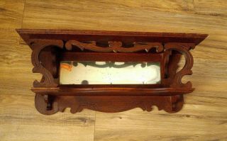 Antique Victorian Carved Oak 2 Tier Wall Clock Shelf w/ Mirror 2