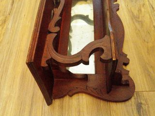 Antique Victorian Carved Oak 2 Tier Wall Clock Shelf w/ Mirror 3