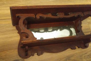 Antique Victorian Carved Oak 2 Tier Wall Clock Shelf w/ Mirror 4