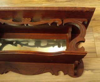 Antique Victorian Carved Oak 2 Tier Wall Clock Shelf w/ Mirror 5