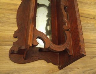 Antique Victorian Carved Oak 2 Tier Wall Clock Shelf w/ Mirror 6