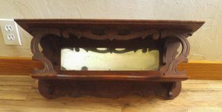 Antique Victorian Carved Oak 2 Tier Wall Clock Shelf w/ Mirror 9