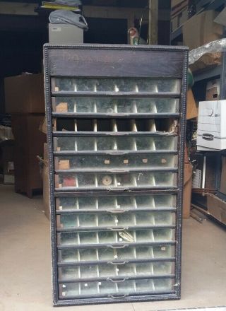 Royal Society Yarn Spool Cabinet - Vintage Early 1900s - 12 Wood & Glass Drawers