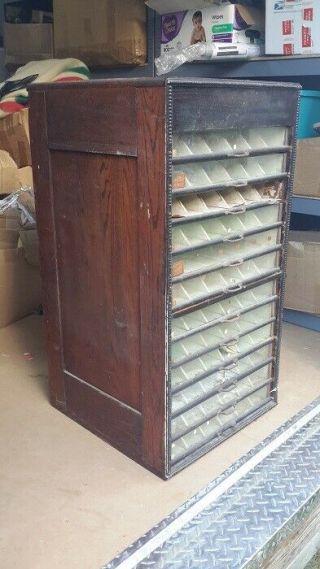 Royal Society Yarn Spool Cabinet - vintage early 1900s - 12 wood & glass drawers 6