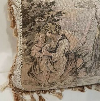Pillow Antique Tapestry Belgian Peasant Women Child,  Gray Tan Pink,  custom made 2