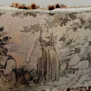 Pillow Antique Tapestry Belgian Peasant Women Child,  Gray Tan Pink,  custom made 3