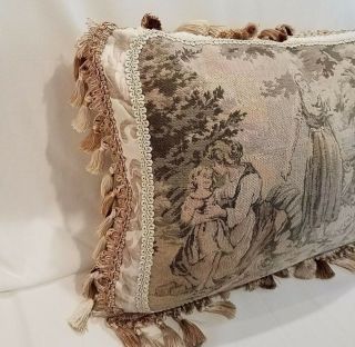 Pillow Antique Tapestry Belgian Peasant Women Child,  Gray Tan Pink,  custom made 5