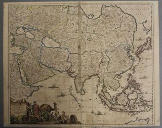 Asian Continent 1680ca De Wit Unusual Antique Copper Engraved Map