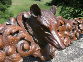 MAGNIFICENT 19thc BLACK FOREST OAK CARVED PEDIMENT WITH FOX HEAD TO CENTRE 4