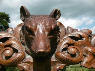 MAGNIFICENT 19thc BLACK FOREST OAK CARVED PEDIMENT WITH FOX HEAD TO CENTRE 8