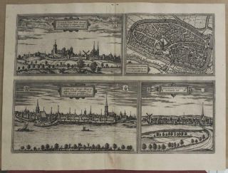 Kleve Emmerich Duisburg Genappe Germany 1582 Braun/hogenberg Rare Antique Views