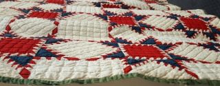 Antique 1870 ' s Handmade Hand Stitched Red White Feathered Star Quilt - 75 