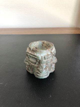 Pre Columbian Chavin/Moche Stone Carved Four Face Cup 2
