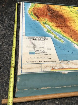 Nystrom Pull Down America Map Globe School McNally Vtg Classroom USA Wall Ocean 4