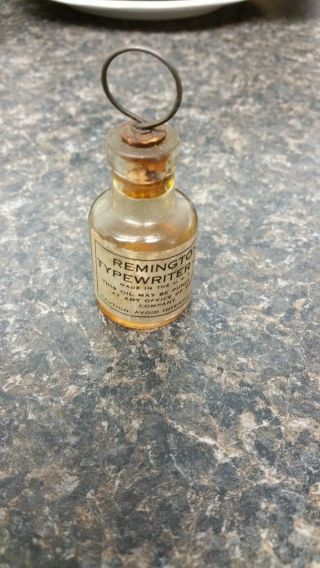 Antique Remington Typewriter Oil Bottle - - - Cork With Wire Pull - - Made In U.  S.  A.