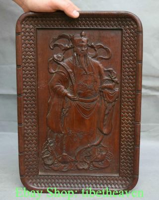 14.  2 " Old China Huanghuali Wood Hand - Carved God Of Wealth Mammon Plate Dish Tray