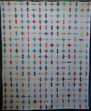 Small Scale Beauty Vintage 30s Blue White Feedsack Hummingbird Quilt 91x74 "