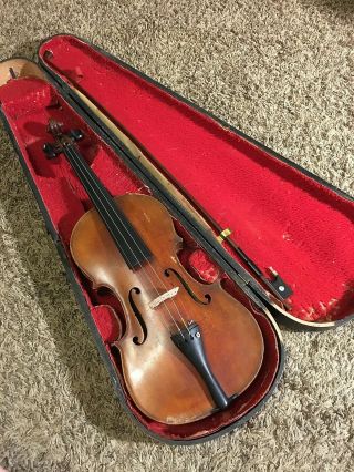 Antique Violin Fiddle Elmer E.  Powers Leominster Mass.  1890 With Bow & Case
