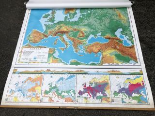 Nystrom Pull Down America Map Globe School Mcnally Vtg Classroom Usa Wall Europe