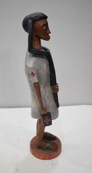 African Statue Colonial Female Doctor Statue Carved Wood Doctor Female Statue 3