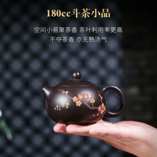 100 Yixing Zisha Pottery Black Galaxy Hand Painted Plum Xishi Teapot 180cc